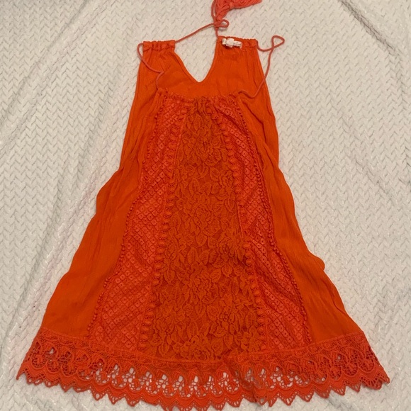 hint of mint burnt orange terrocotta lacey tie tank - Picture 1 of 4